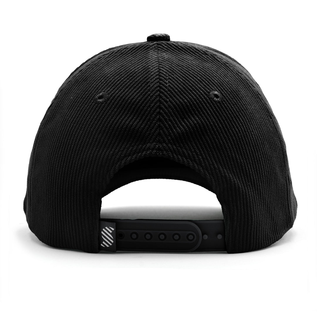 Decky Low Structured Corduroy Cap - Black 6-Panel Hat With Adjustable Buckle | Casual Unisex Baseball Cap