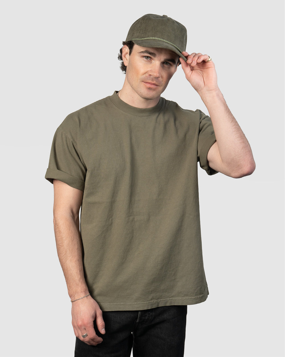 Relaxed Corduroy Snapback - Olive Green