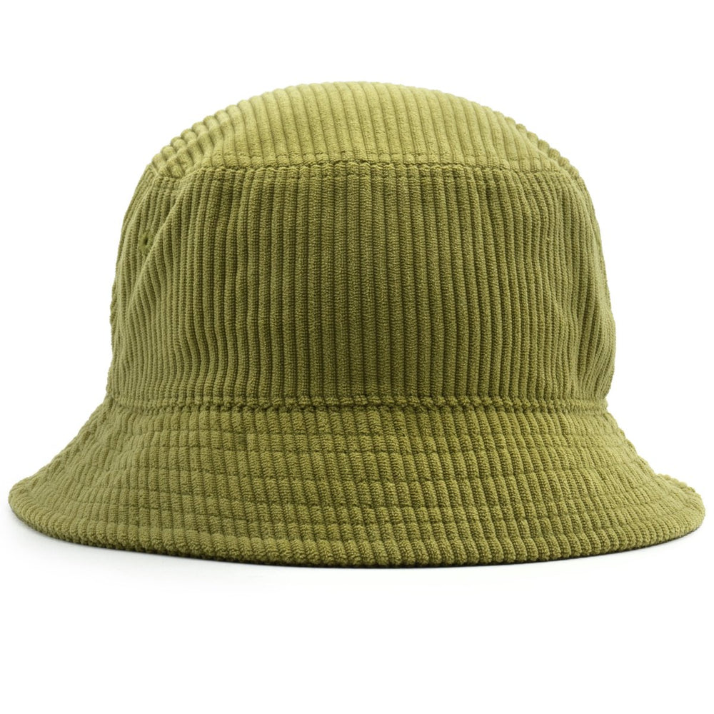 Wide-wale avocado corduroy bucket hat on model